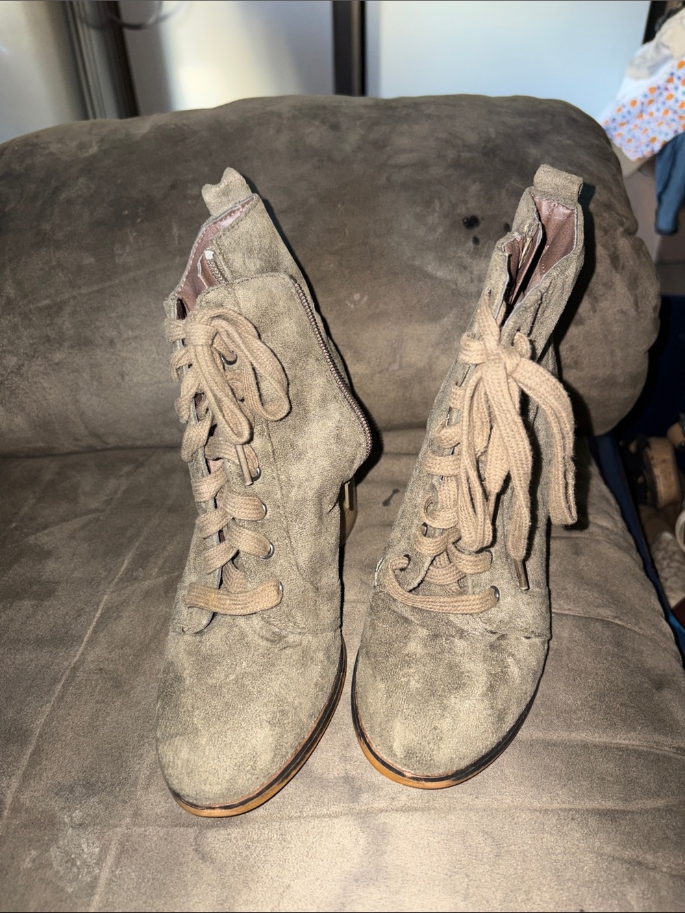 Kohl's Taupe Lace-Up Suede Ankle Boots